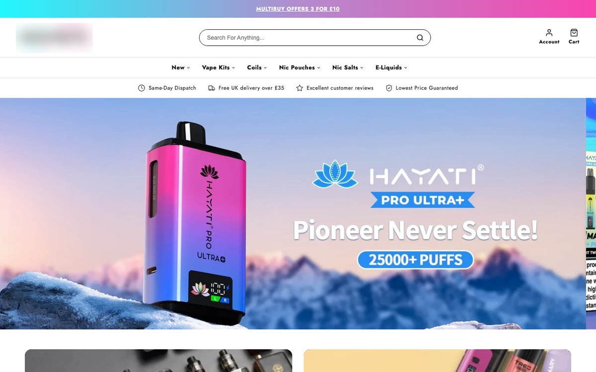 The homepage of a Shopify store with a multi-buy banner